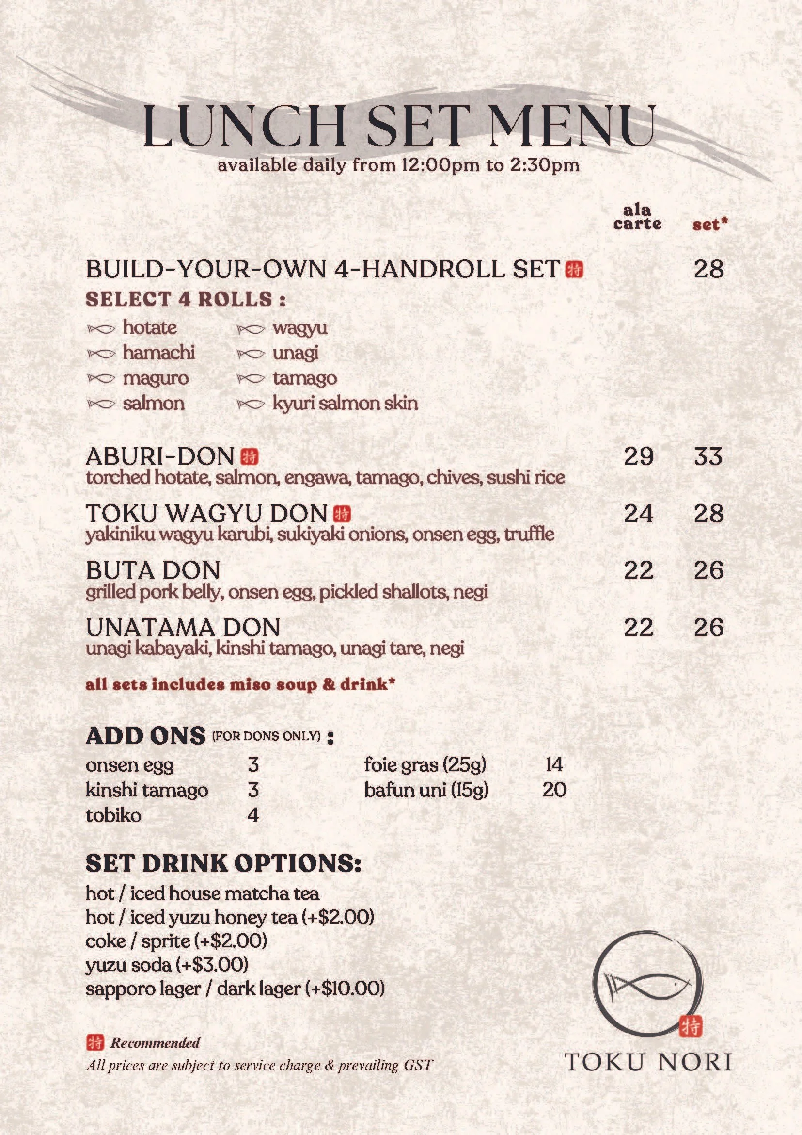 Menu | Explore Toku Nori's Menu Today — Toku Nori